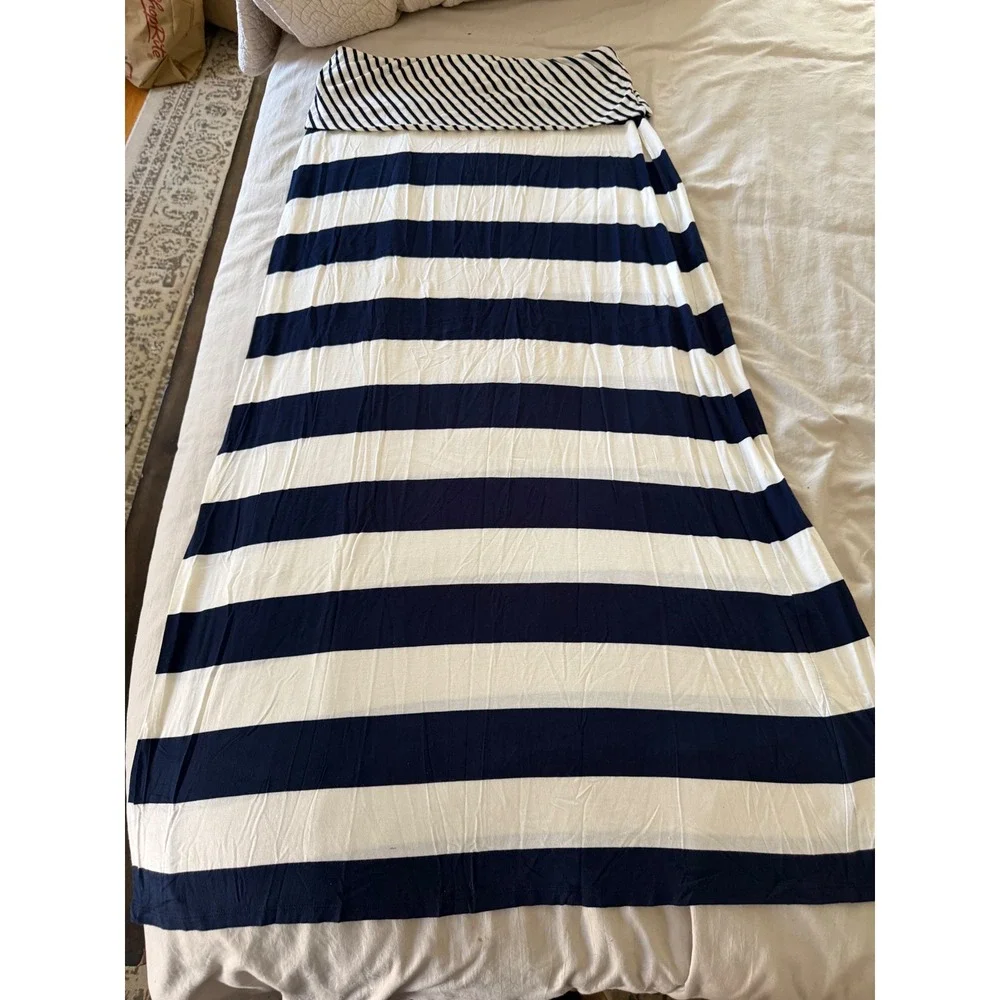 Lauren Ralph Lauren Navy White Stripe Fold Over Maxi Skirt Womens Medium